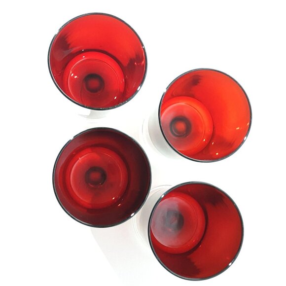 Ruby Red Luminarc Cavalier 4 Glasses 8oz Footed MCM Vintage Water Wine - Picture 3 of 5